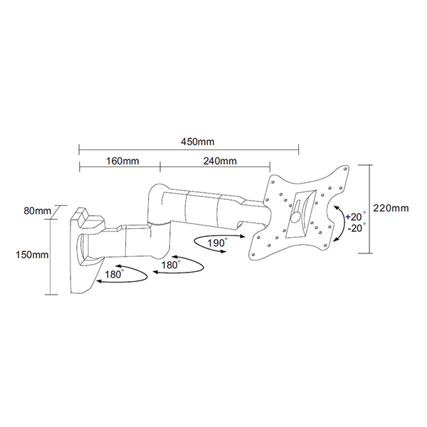 Support mural TV pour écrans jusqu'à 32" Pivotant et inclinable