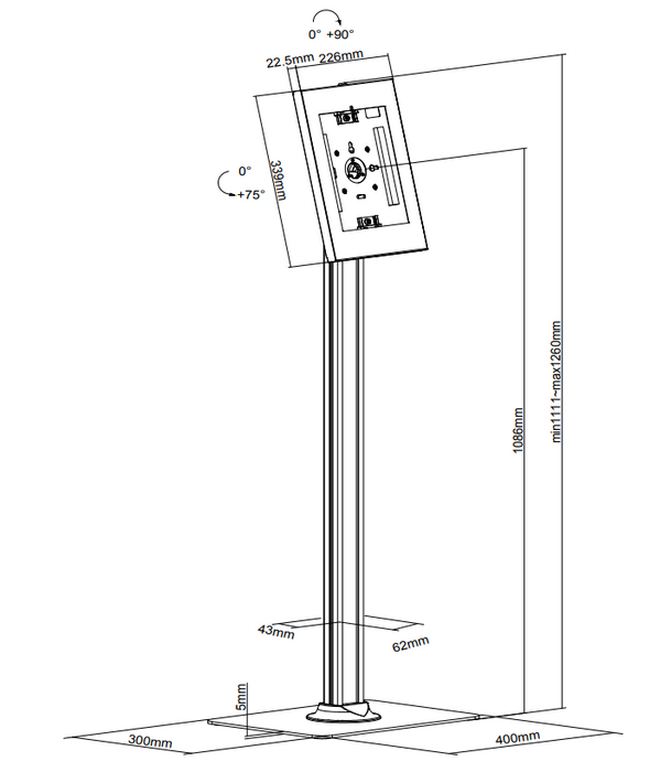 Support de sol pour tablette inclinable et rotatif Neomounts Blanc FL15-650WH1