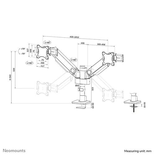 Neomounts DS65S-950BL2 Bras de moniteur à mouvement complet – Support de moniteur flexible | 24-34 pouces |