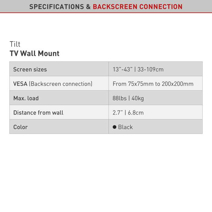 Barkan Mounts Support mural compact inclinable pour écrans jusqu'à 43 pouces | VESA 200x200