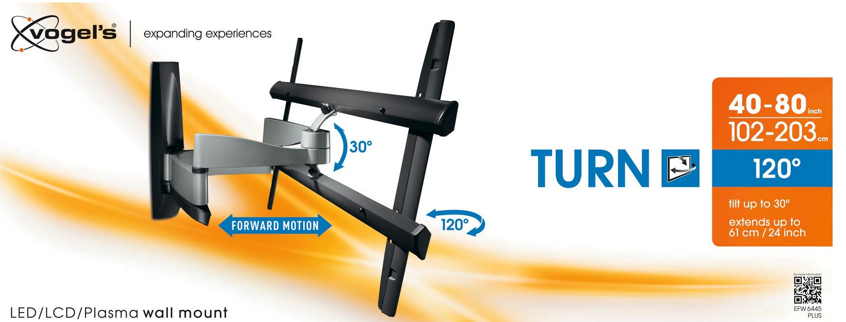 EFW 6445 PLUS Support mural TV pivotant Argent