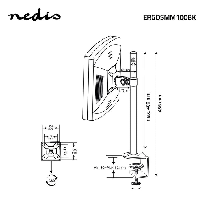 Support de moniteur ergonomique | Un bras de moniteur | Pivotant et inclinable | Noir