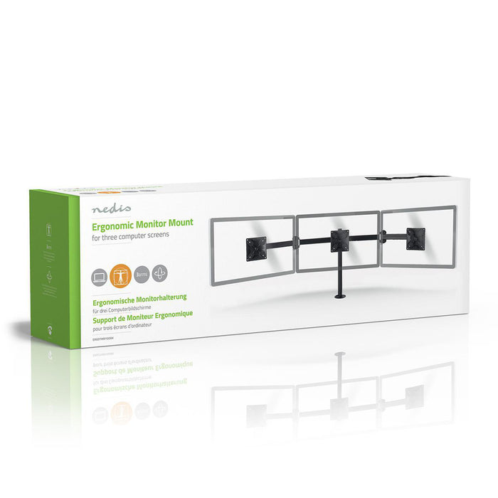 Support de moniteur ergonomique | Trois bras pour moniteur | Pivotant et inclinable | Noir