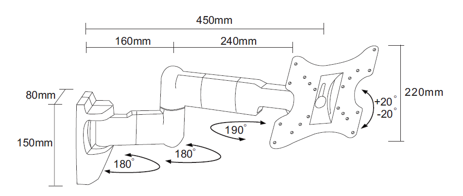 Support mural TV Wolff à 3 points de rotation jusqu'à 32 pouces | Universel | Compact | Économique | VESA 200x200
