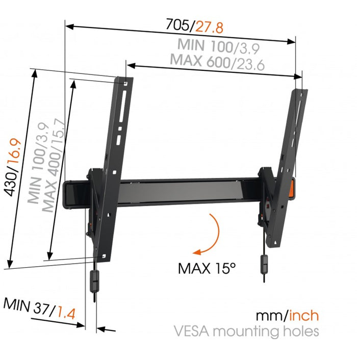 Support mural inclinable Vogel's WALL 2315 pour écrans jusqu'à 65 pouces