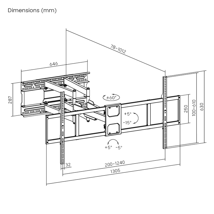 Support mural TV ultra robuste jusqu'à 140 pouces | Mouvement complet | 125 kg | VESA 1200x900