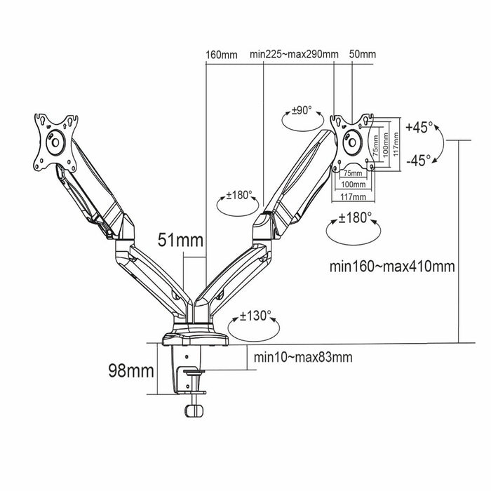 Support de moniteur pour 2 écrans - max 32 pouces