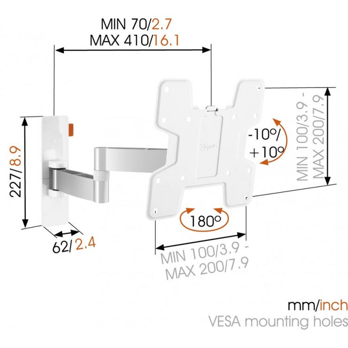 Vogels WALL 2145 support mural TV pivotant blanc jusqu'à 37 pouces