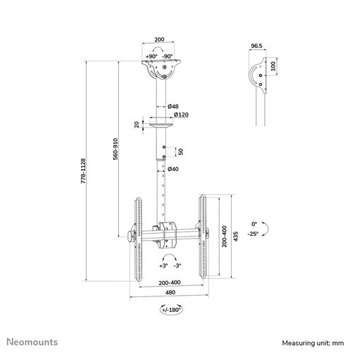 Neomounts NM-C440 noir Support plafond pour écrans jusqu'à 60 pouces