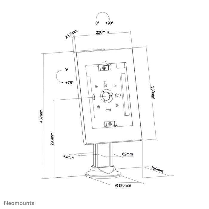 Neomounts DS15-640WH1 support de tablette rotatif pour plateau de table pour tablettes de 9,7 à 11 pouces - Blanc