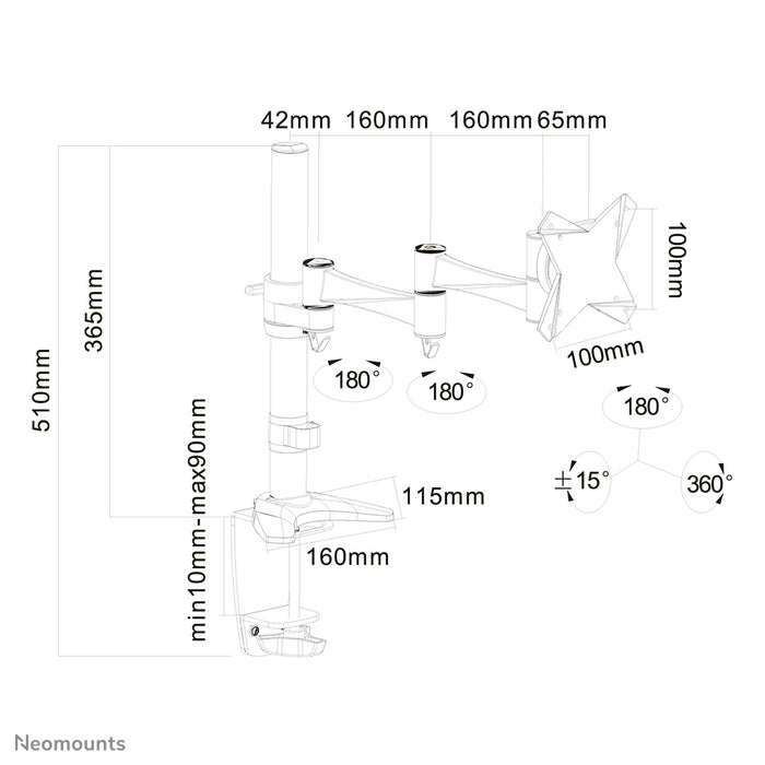 Neomounts FPMA-D1330 argent est un support de bureau avec 3 points de rotation pour écrans plats jusqu'à 30 pouces (76 cm).