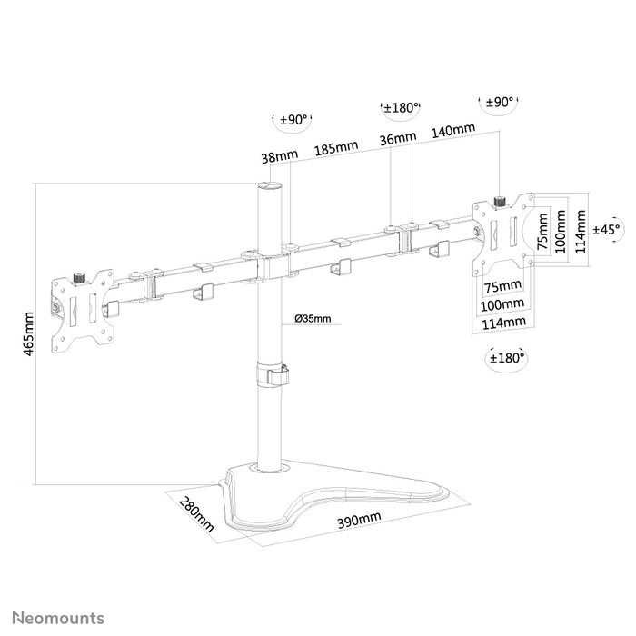 Neomounts FPMA-D550DD noir est un support de bureau pour 2 écrans plats jusqu'à 32 pouces.