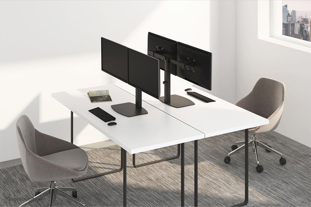 Neomounts FPMA-D865D noir est un support de bureau pour deux écrans plats jusqu'à 27 pouces (69 cm).