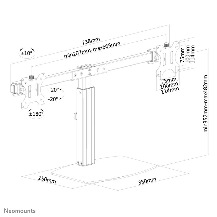 Neomounts FPMA-D865D noir est un support de bureau pour deux écrans plats jusqu'à 27 pouces (69 cm).