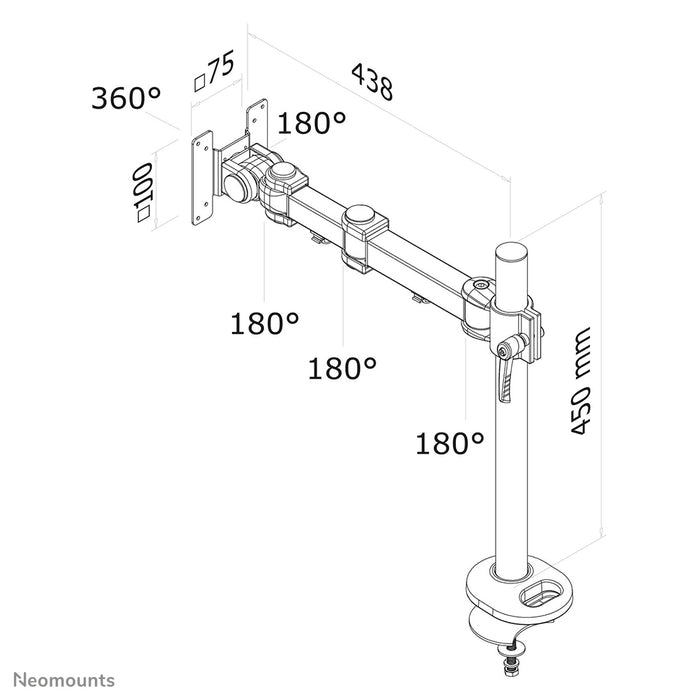 Neomounts FPMA-D960G est un support de bureau avec 3 points de rotation pour écrans plats jusqu'à 30 pouces (76 cm).