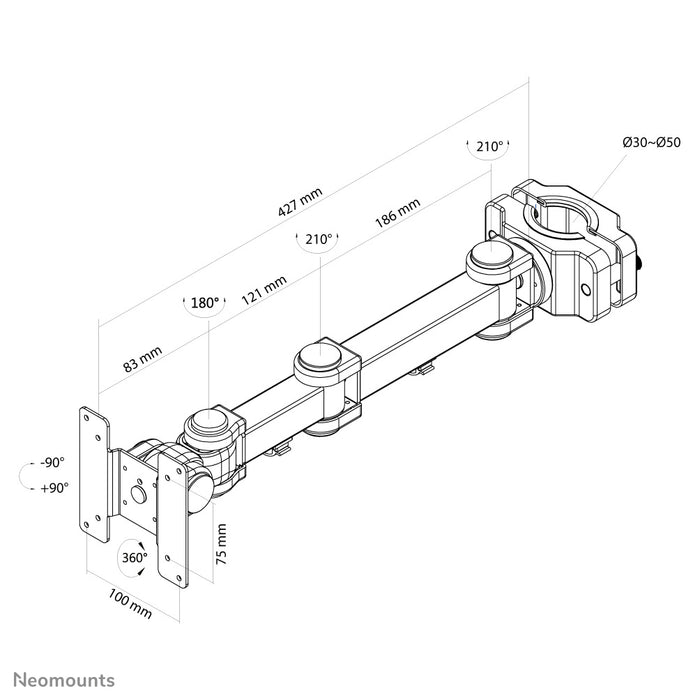 Neomounts FPMA-WP300black est un support de poteau inclinable et pivotant pour écran LCD/LED/TFT jusqu'à 30 pouces (76 cm).