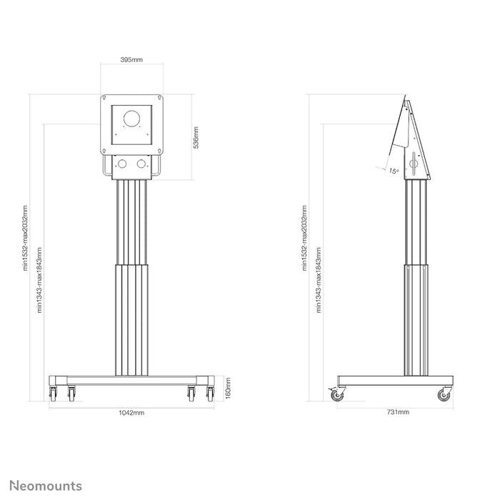 Neomounts NM-HUB2LIFT chariot mobile motorisé argenté pour Microsoft Hub 2S(X) 50 pouces, réglable en hauteur - Noir