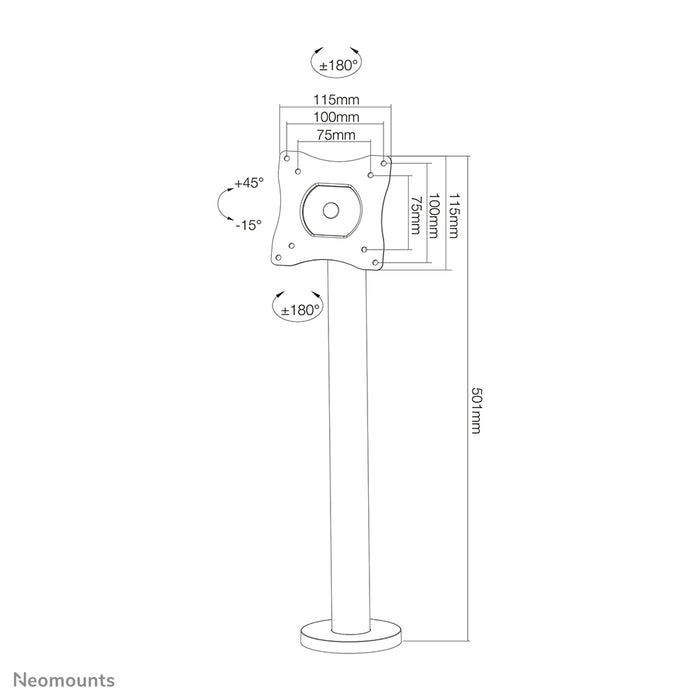 Neomounts NS-DPOS100 noir est un support de bureau avec 1 point de rotation pour écrans plats jusqu'à 32 pouces.