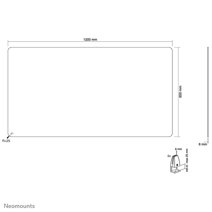 Neomounts NS-GLSPROTECT120 est un écran en verre durable de 120 cm offrant une protection de distance sur le lieu de travail - Verre trempé, transparent, 100 % recyclable