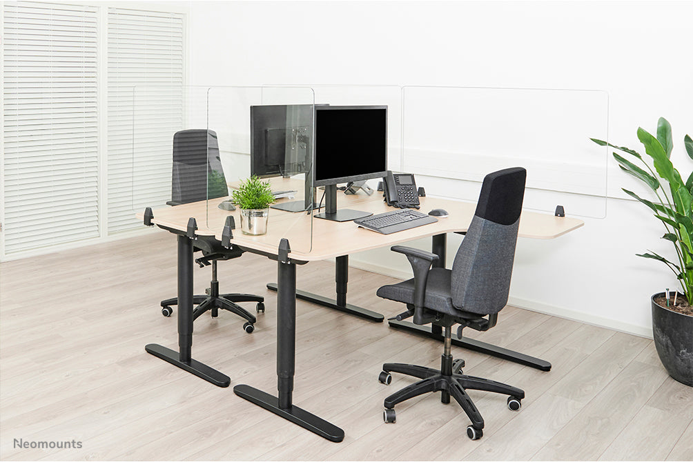 Neomounts NS-GLSPROTECT100 est un écran en verre durable de 100 cm offrant une protection contre la distance sur le lieu de travail - Verre trempé, transparent, 100 % recyclable