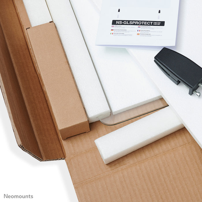 Neomounts NS-GLSPROTECT140 est un écran en verre durable de 138 cm offrant une protection contre la distance sur le lieu de travail - Verre trempé, transparent, 100 % recyclable
