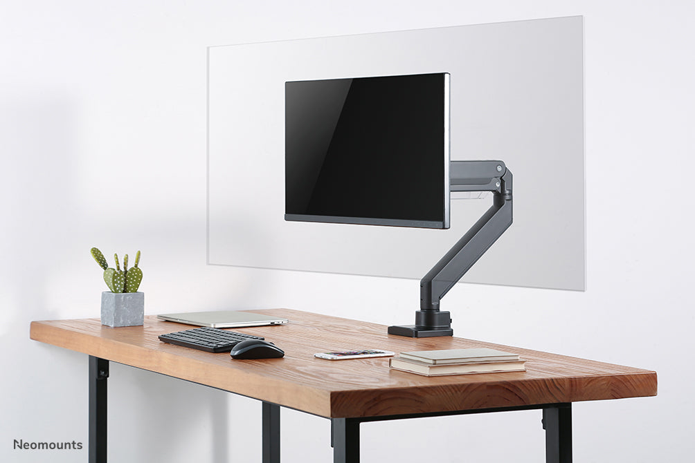 Neomounts NS-PLXPROTECT1 est un écran transparent pour 1 écran plat et offre une protection de distance sur le lieu de travail - Acrylique transparent, 100 % recyclable | PLXPROTECT est enregistré en tant que brevet de design de l'UE |