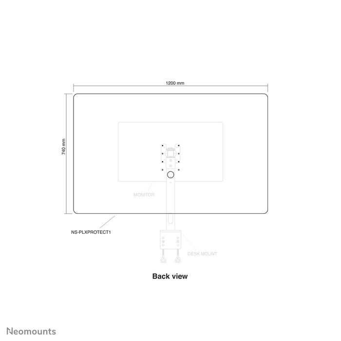 Neomounts NS-PLXPROTECT1 est un écran transparent pour 1 écran plat et offre une protection de distance sur le lieu de travail - Acrylique transparent, 100 % recyclable | PLXPROTECT est enregistré en tant que brevet de design de l'UE |