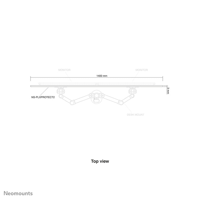 Neomounts NS-PLXPROTECT2 est un écran transparent pour 2 écrans plats et offre une protection contre la distance sur le lieu de travail - Acrylique transparent, 100 % recyclable | PLXPROTECT est enregistré en tant que brevet de design de l'UE |
