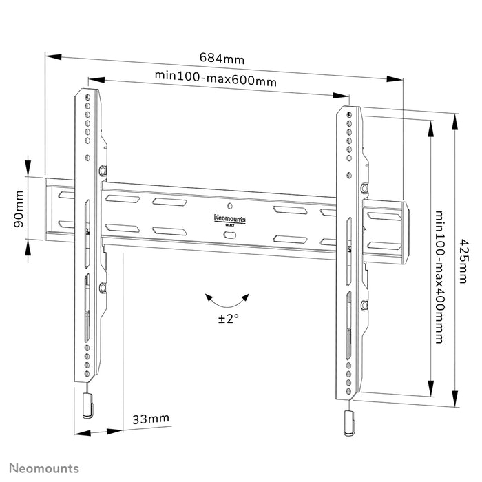 Neomounts WL30S-850BL16 support mural plat pour écrans de 40 à 82 pouces - Noir