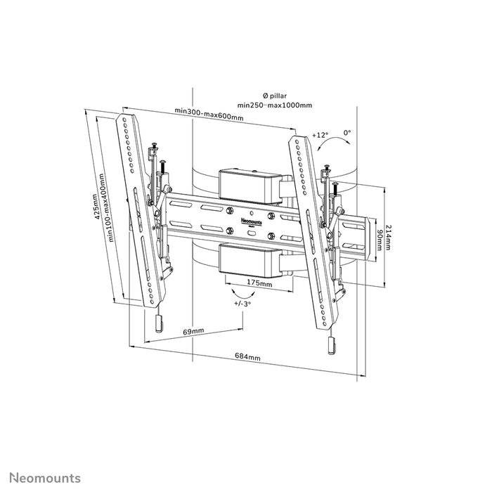 Support de pilier inclinable Neomounts WL35S-910BL16 pour écrans de 40 à 75 pouces - Noir
