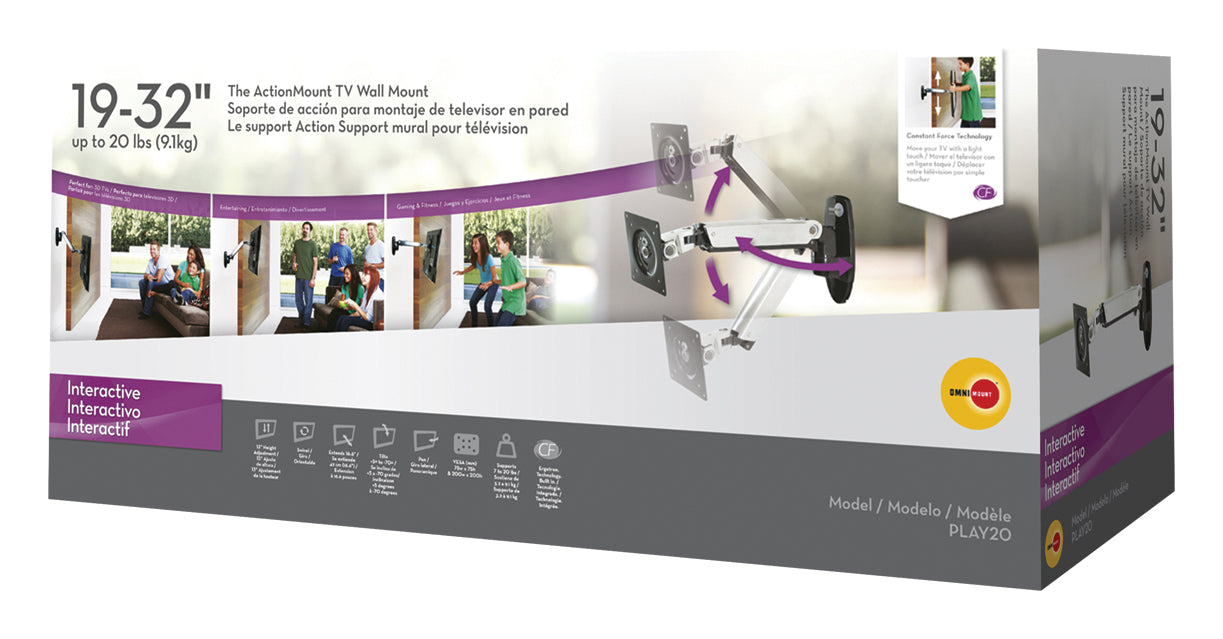 Support mural TV interactif pour écrans jusqu'à 32"