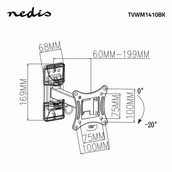Support mural TV à mouvement complet | 13 - 27" | Max. 15 kg | 2 points d'articulation