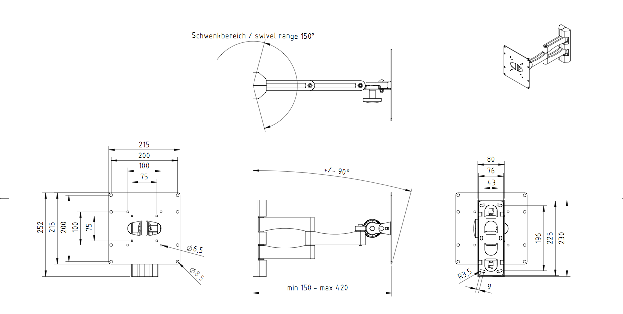 Support mural Hama noir VESA 200 2 points de rotation inclinable