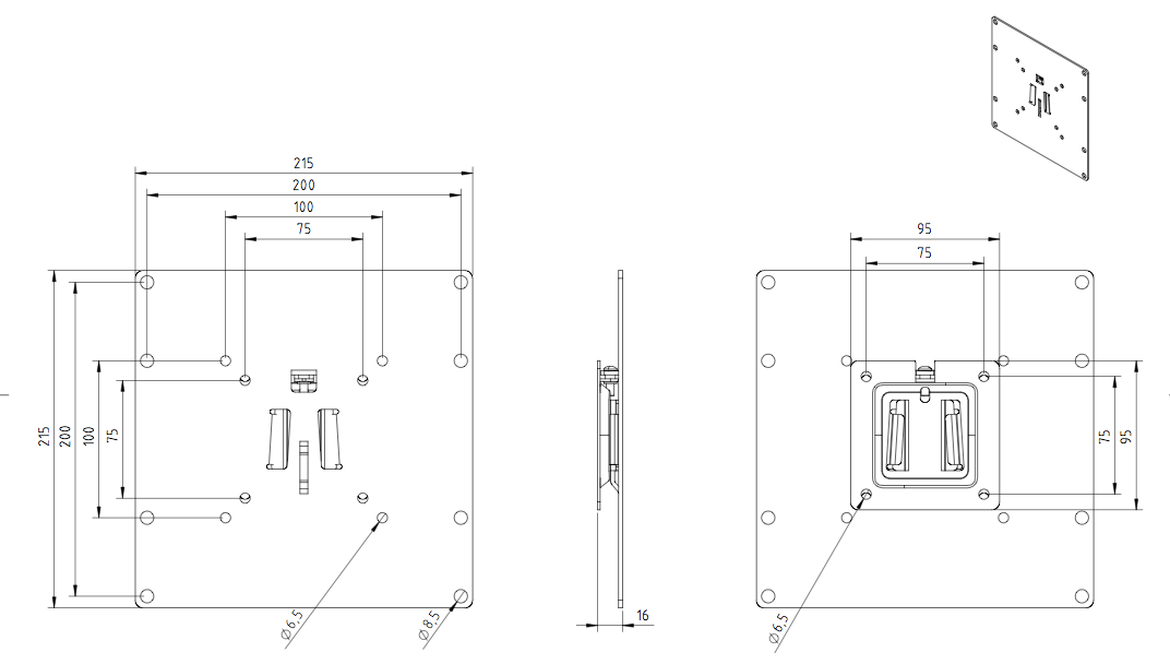 2e chance Super plat support de fixation 200x200, seulement 16 mm d'épaisseur