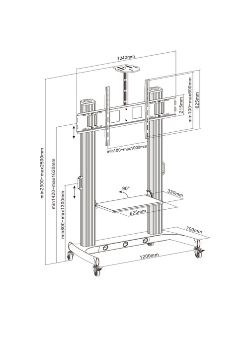 Support de présentation mobile universel Wolff Mount Groot | Charge maximale 150KG | Écrans jusqu'à 110 pouces | VESA 600x400