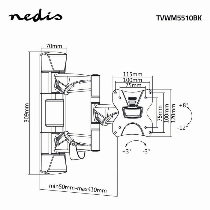 Support mural TV à mouvement complet | 13 - 27" | Max. 30 kg | 3 points d'articulation