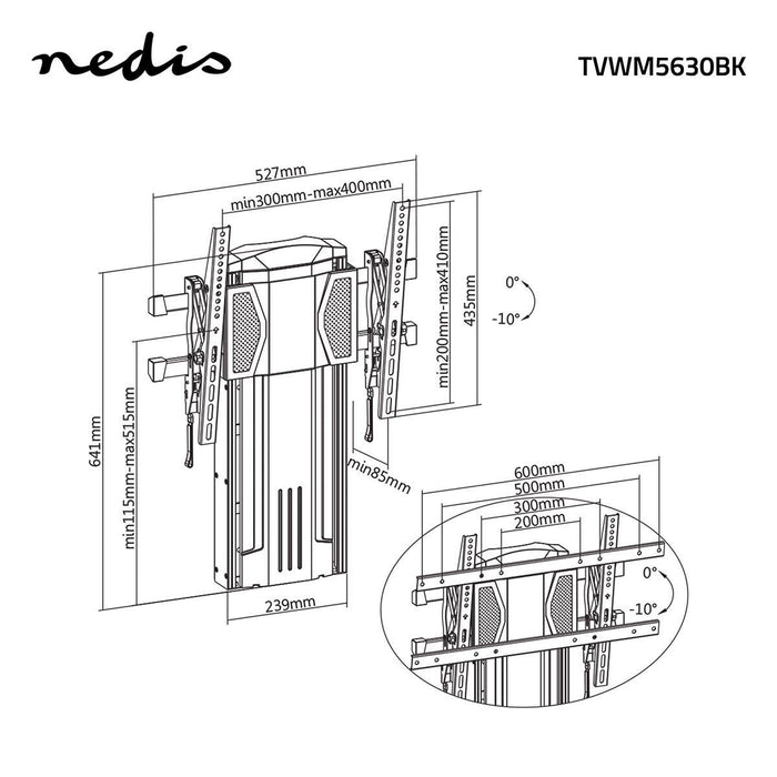Support mural TV | Vertical | 37 - 60" | Max. 20 kg | Angle d'inclinaison 0° ~ -10°