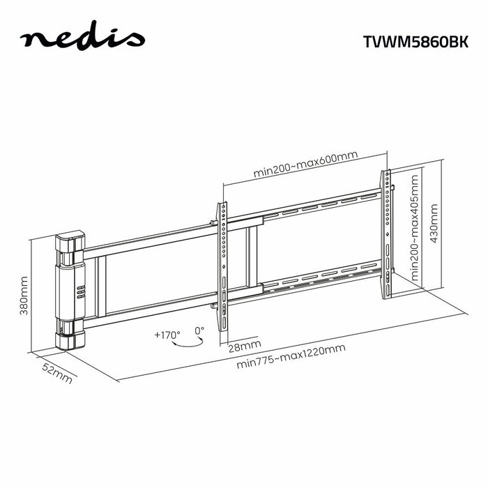 Support mural TV électrique 32-60" | Max. 40 kg | Angle de rotation de 90° | Télécommande