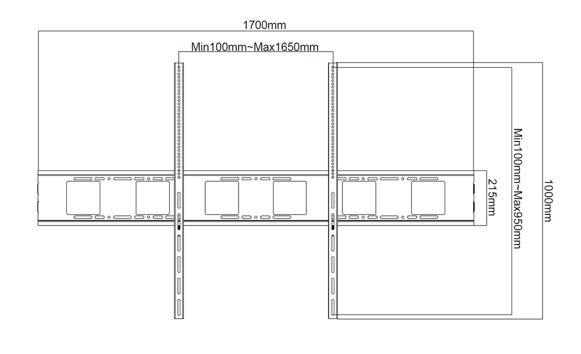 Support mural Wolff Mount Ultra TV jusqu'à 70 - 130 pouces | max 120 kg | 175 cm de large | VESA max 950-1650