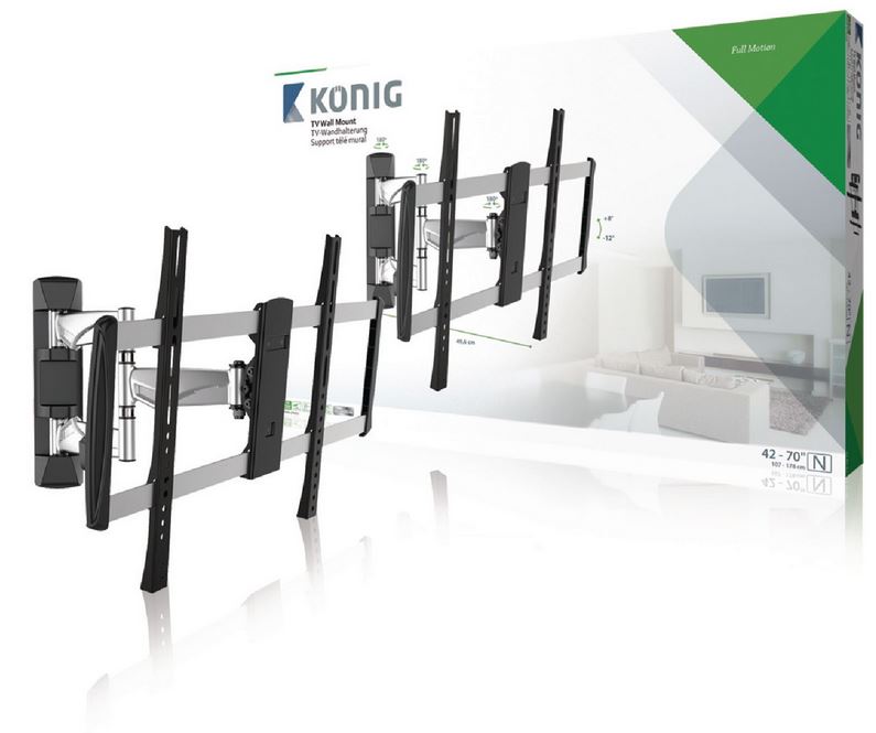 Support mural TV pivotant et inclinable pour écrans jusqu'à 70 pouces Argent/Noir
