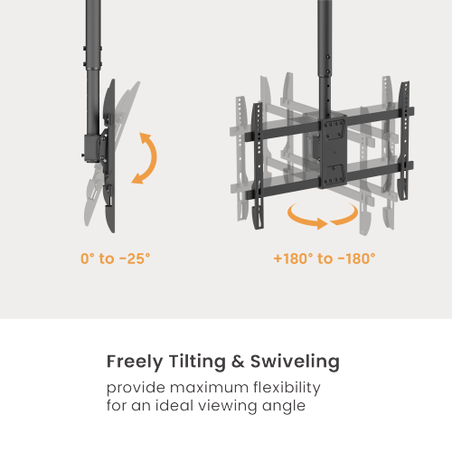 Support Wolff | Support TV plafond universel | Jusqu'à 55 pouces | Pivotant, inclinable et réglable en hauteur | VESA 400x400 | Câble passant par le tube | Convient aux plafonds inclinés