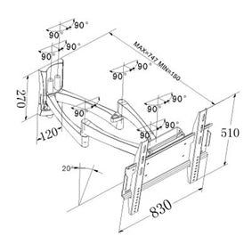 Support mural TV jusqu'à 60" jusqu'à 75 cm du mur